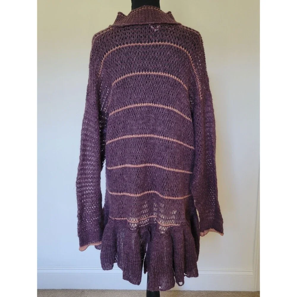 Free People Float On Peplum Sweater Mohair Blackberry Boho Cozy Oversized Neck S